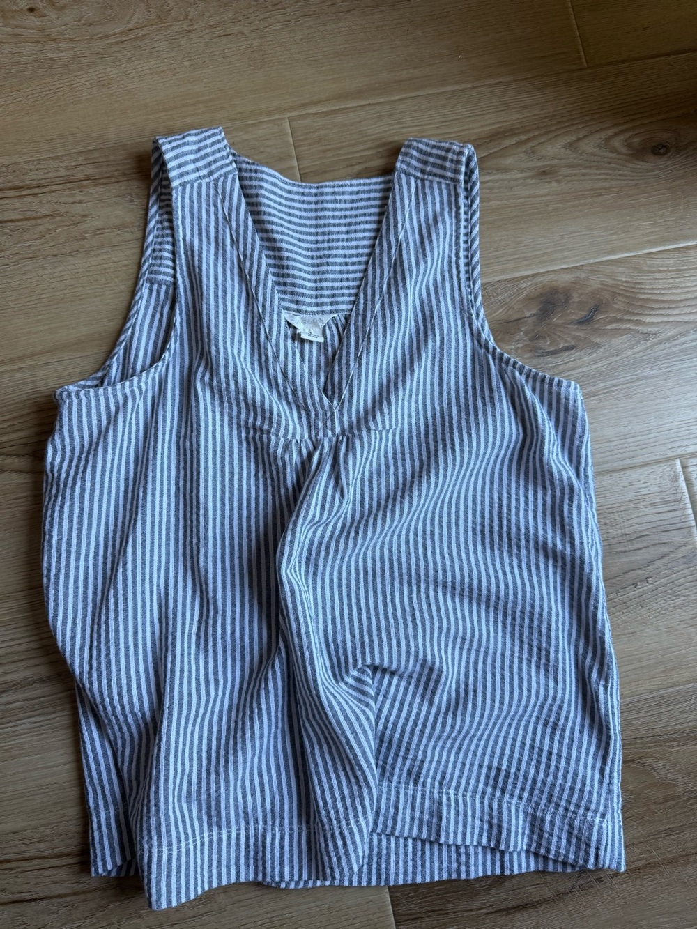 Striped V-Neck Linen-Blend Tank Top - Blue/White